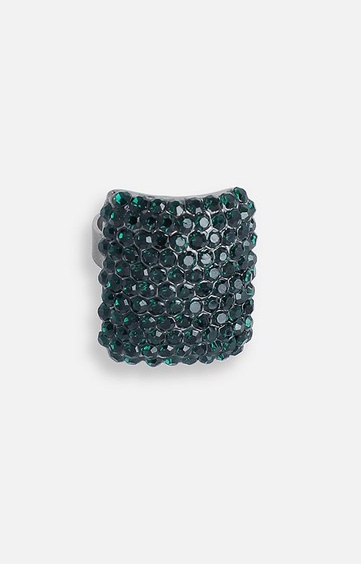 SOHI Silver-Plated Green Artificial-Stones Ring