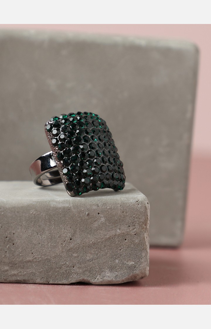 SOHI Silver-Plated Green Artificial-Stones Ring