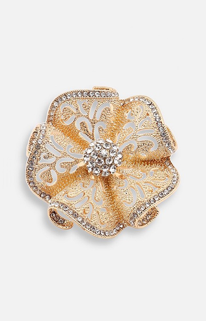 SOHI Gold-Plated White Stone-Studded Finger Ring