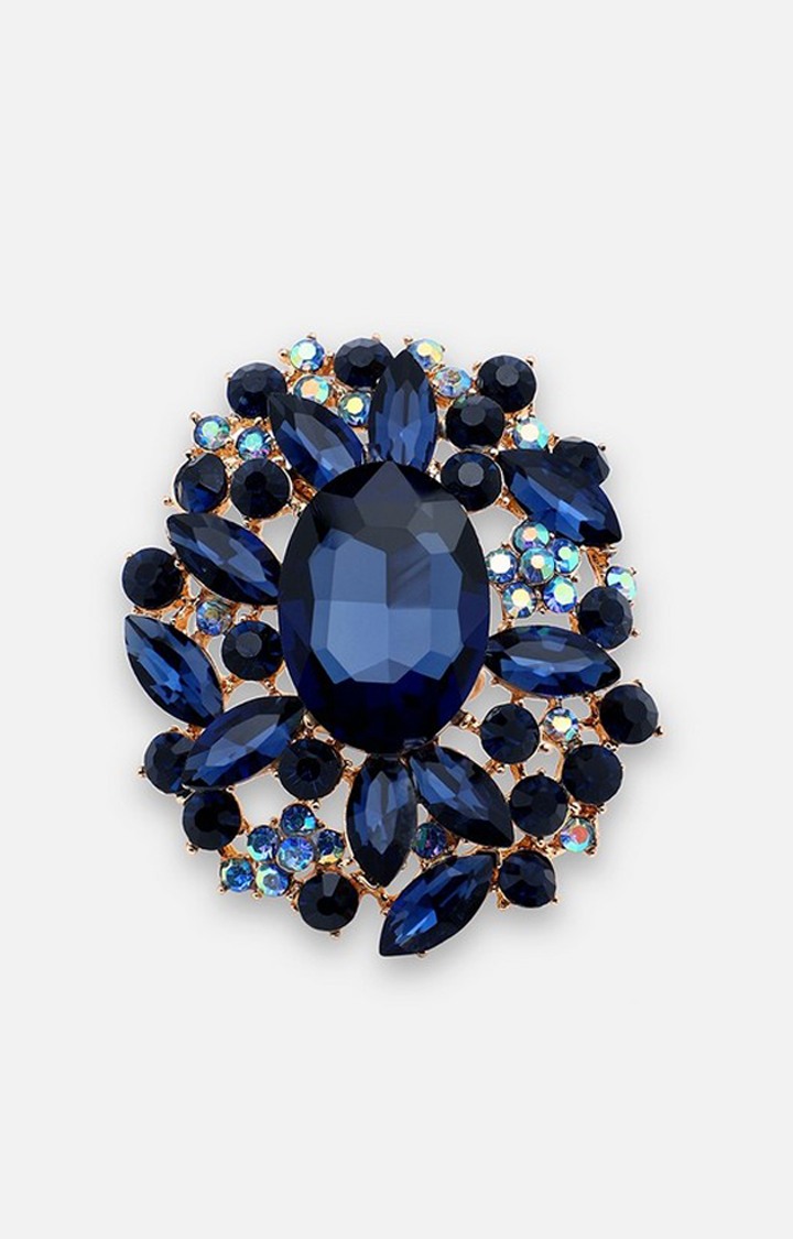 SOHI Gold-Plated & Blue Stones-Studded Finger Ring
