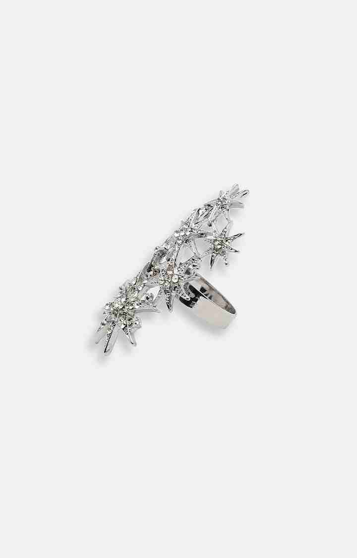 SOHI White & Silver-Plated Artificial Stones-Studded Finger Ring