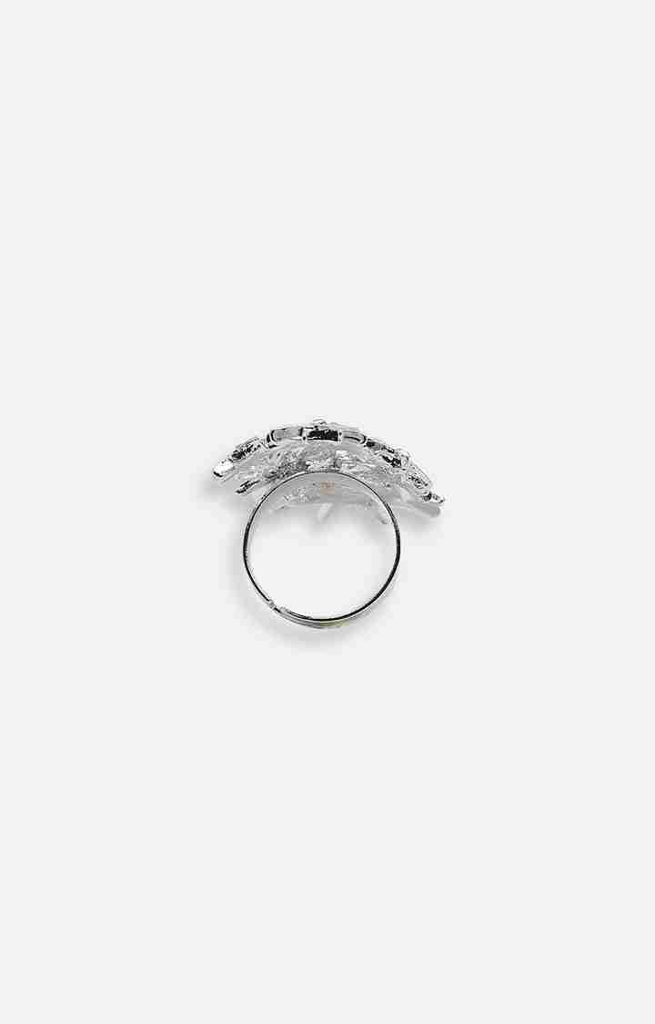 SOHI White & Silver-Plated Artificial Stones-Studded Finger Ring