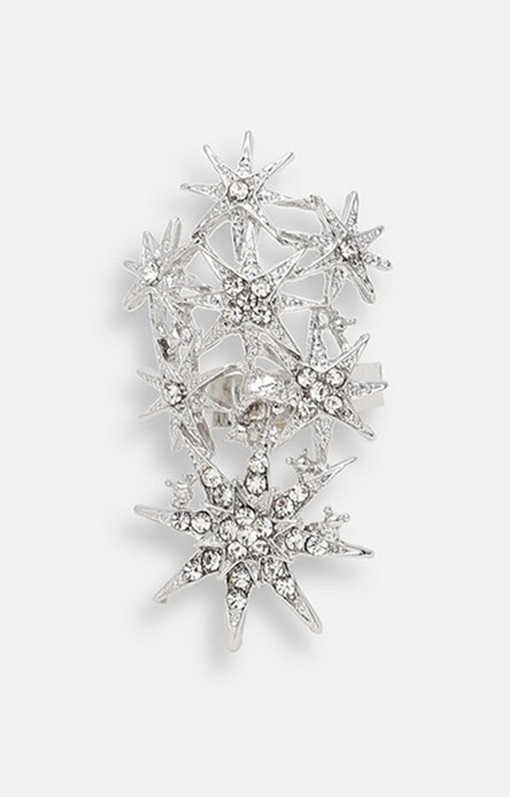 SOHI White & Silver-Plated Artificial Stones-Studded Finger Ring