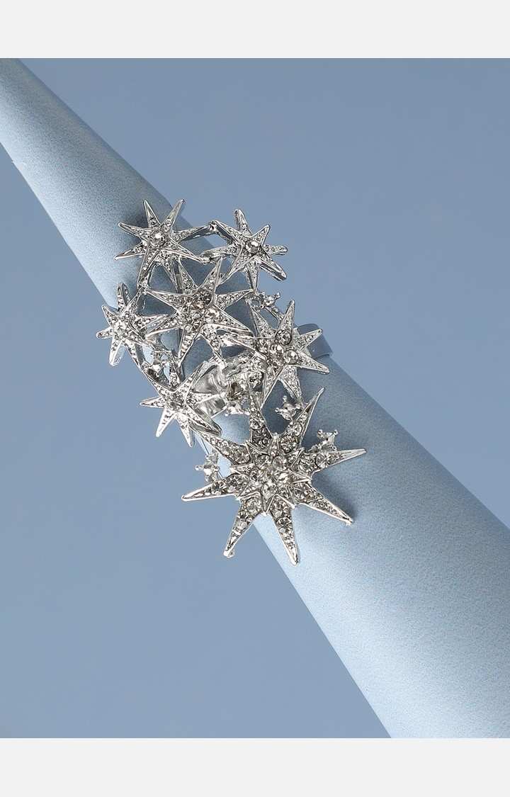 SOHI White & Silver-Plated Artificial Stones-Studded Finger Ring