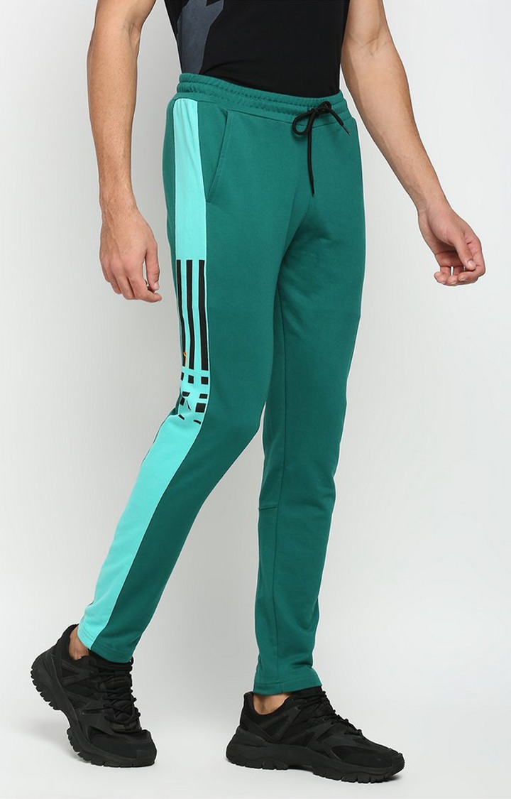 Fitz Colorblock Cotton Blend Slim Fit Track Pants Bottle Green