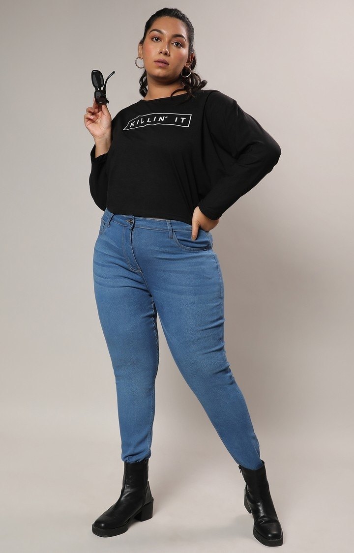 Women's Black Typographic Regular T-Shirts