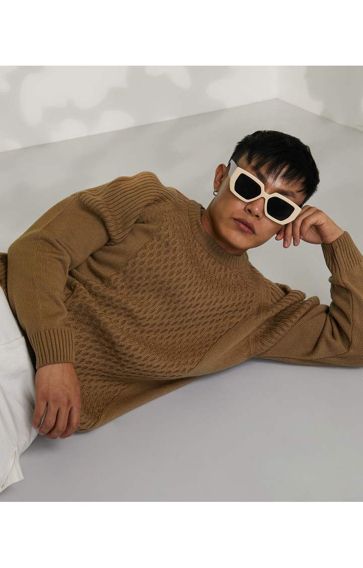 Men's Brown Solid Sweaters