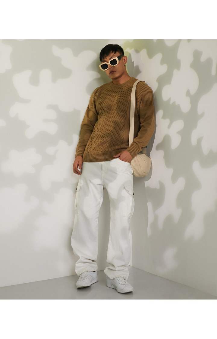 Men's Brown Solid Sweaters