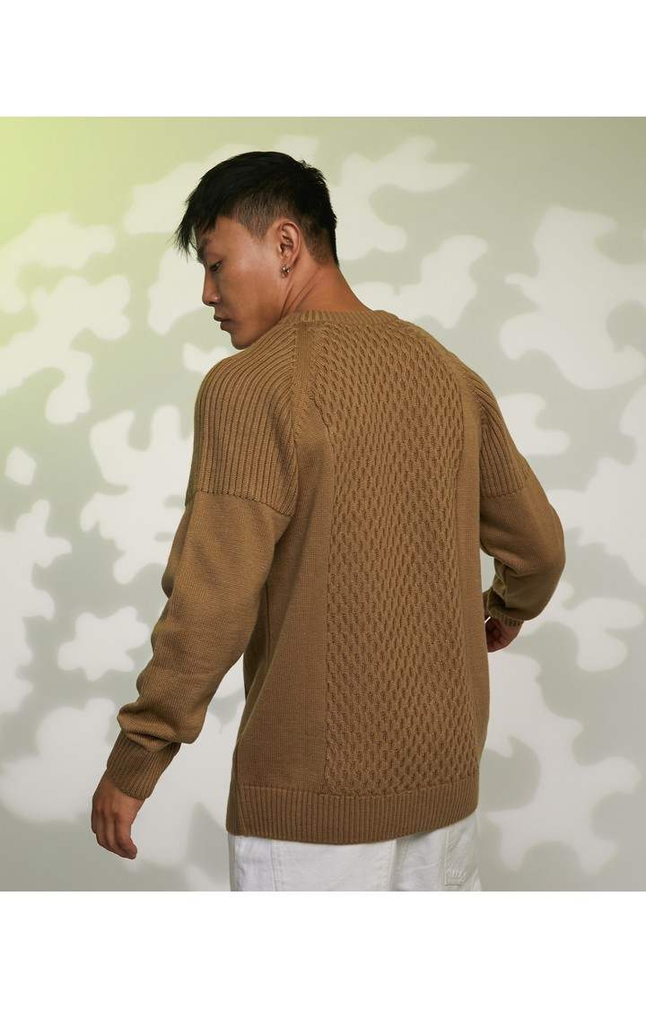 Men's Brown Solid Sweaters
