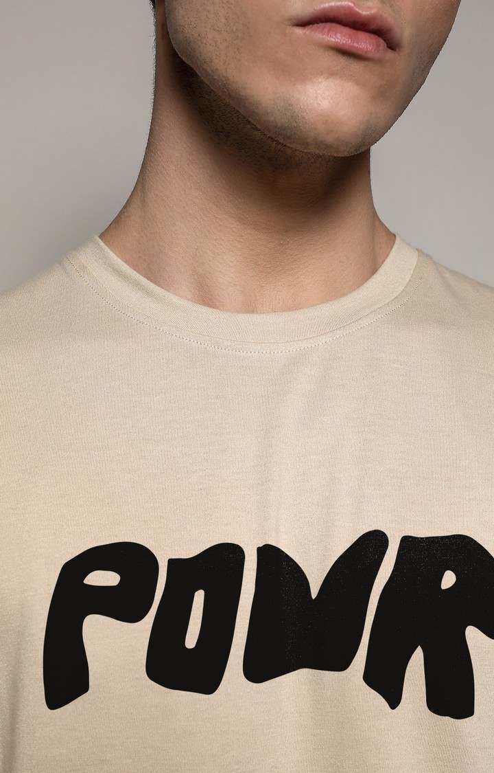 Men's Beige Printed Oversized T-Shirt