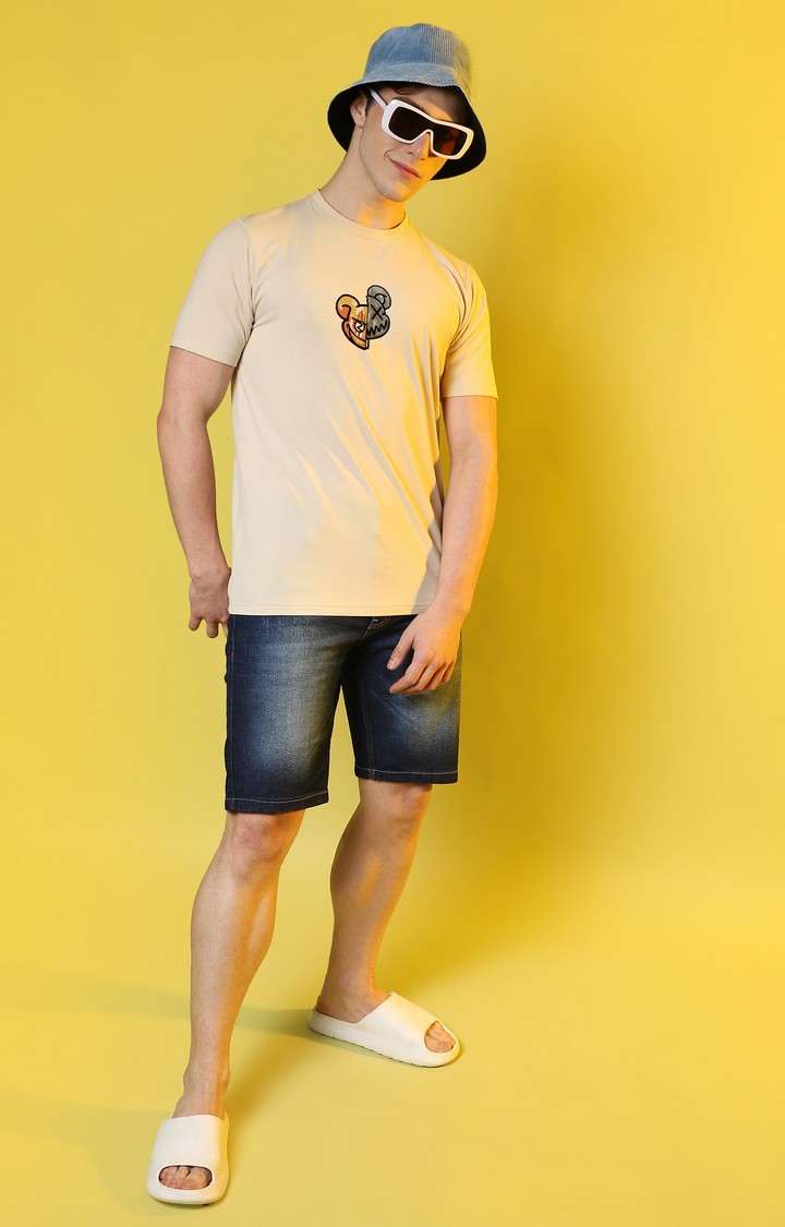 Men's Beige Printed Regular T-Shirt