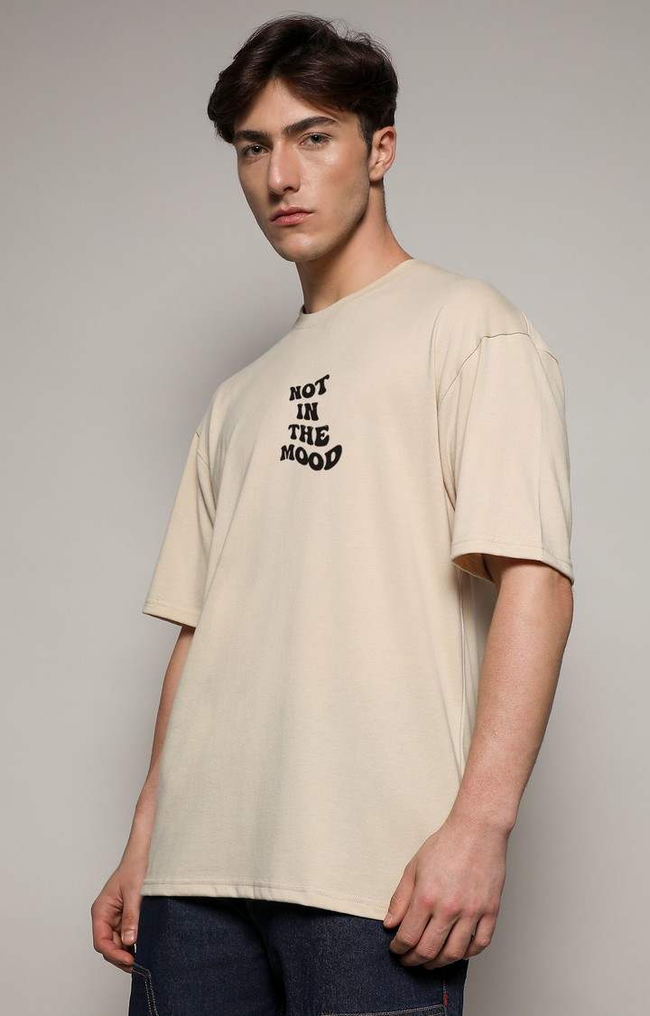 Men's Beige Printed Oversized T-Shirt