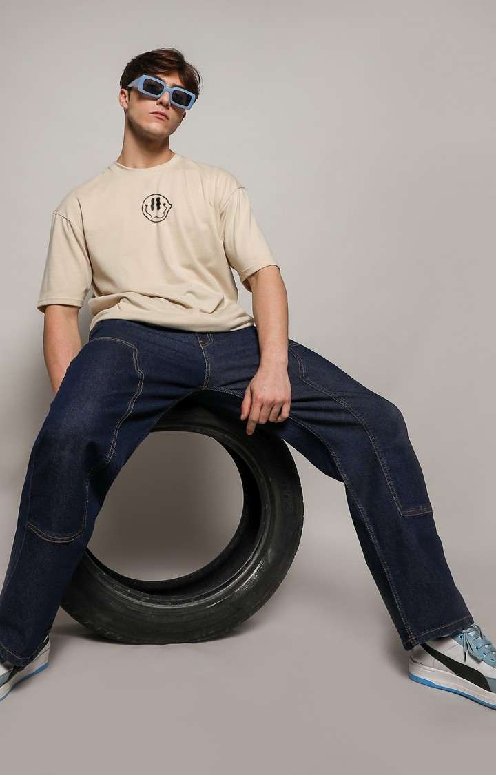 Men's Beige Graphics Oversized T-Shirts