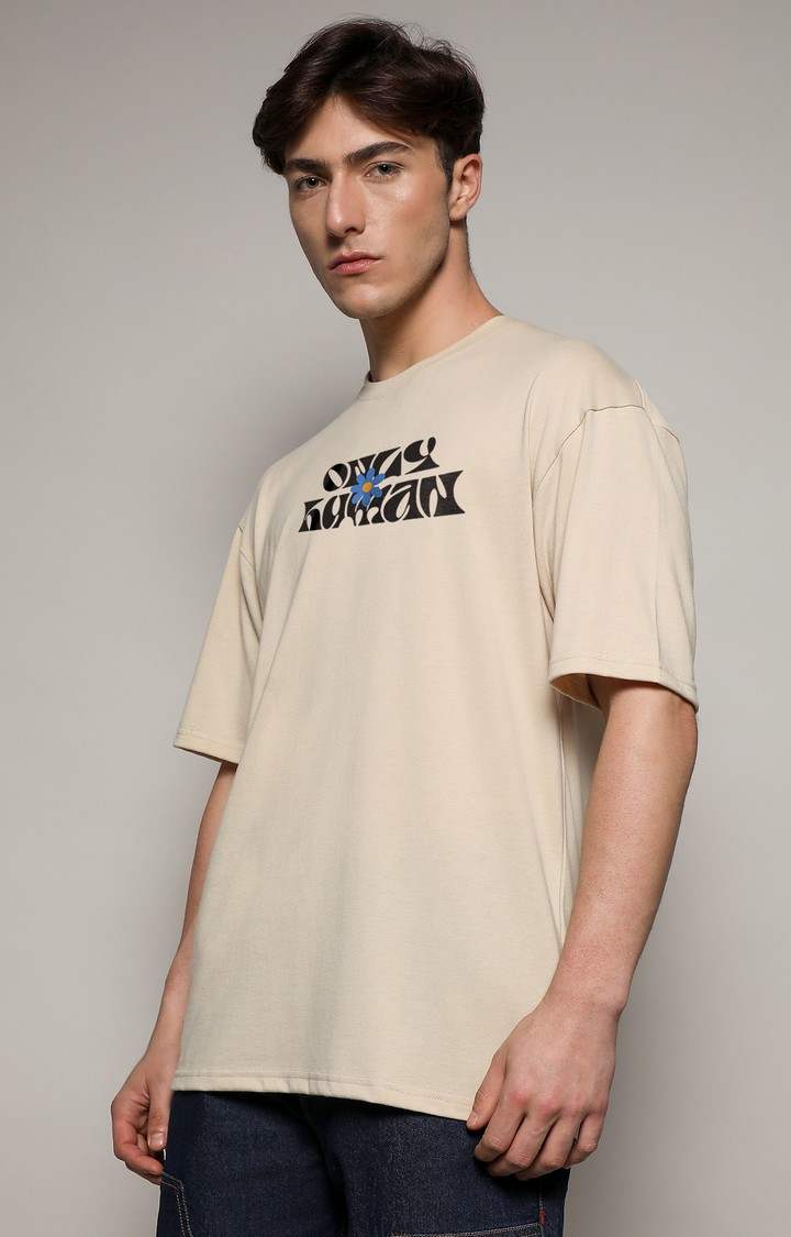 Men's Beige Graphics Oversized T-Shirts