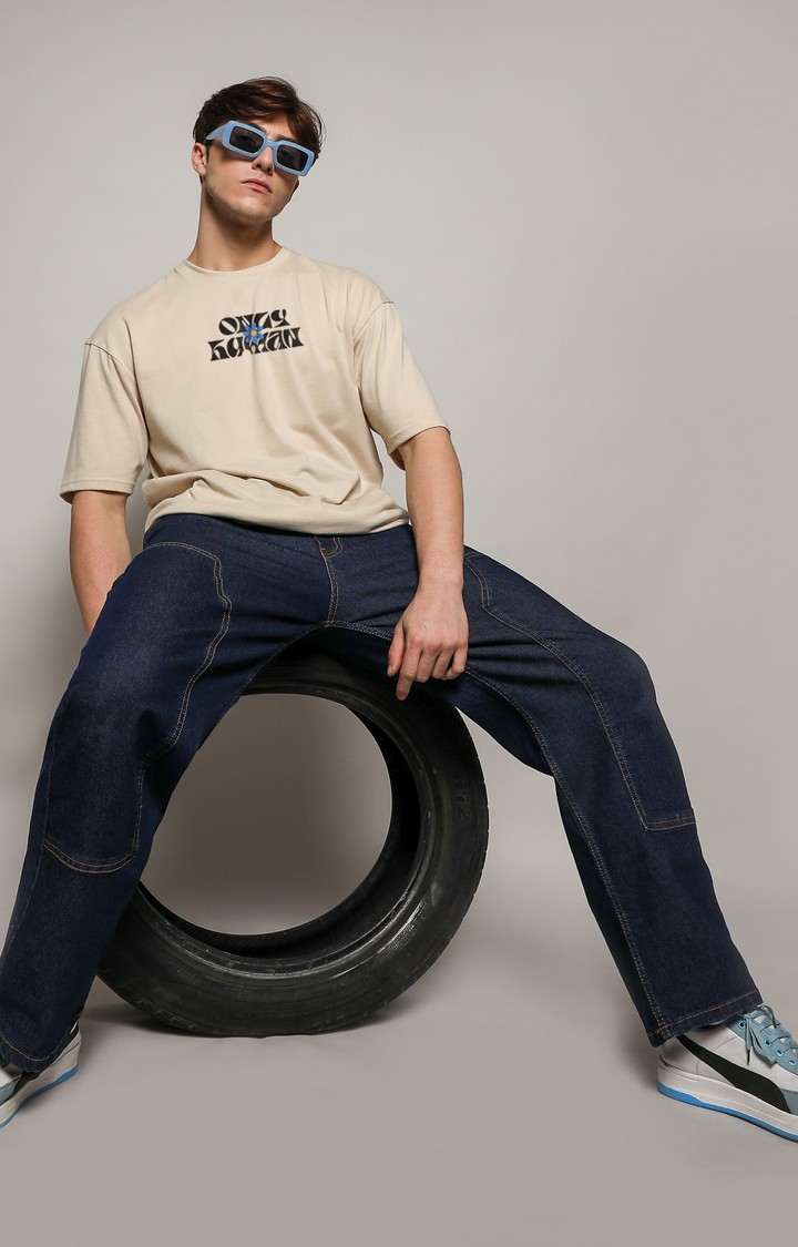 Men's Beige Graphics Oversized T-Shirts