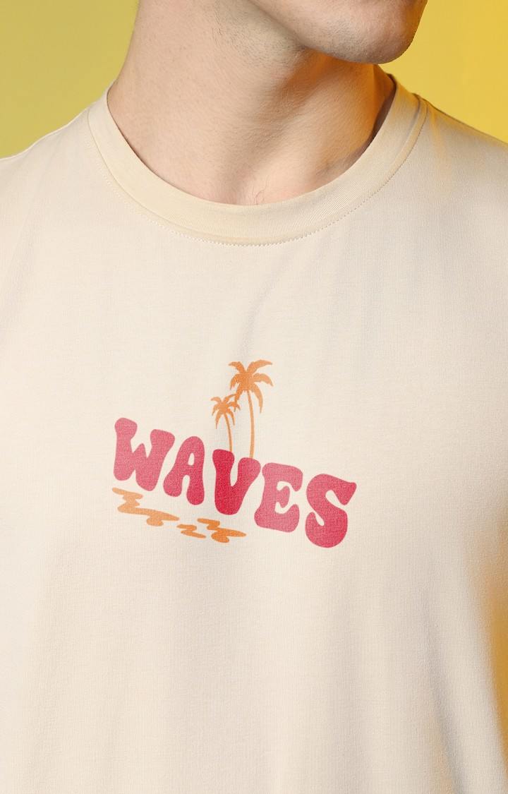 Men's Beige Printed Regular T-Shirts