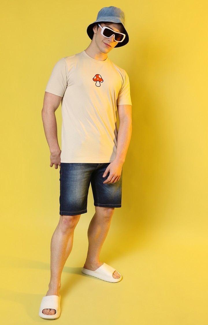 Men's Beige Printed Regular T-Shirt