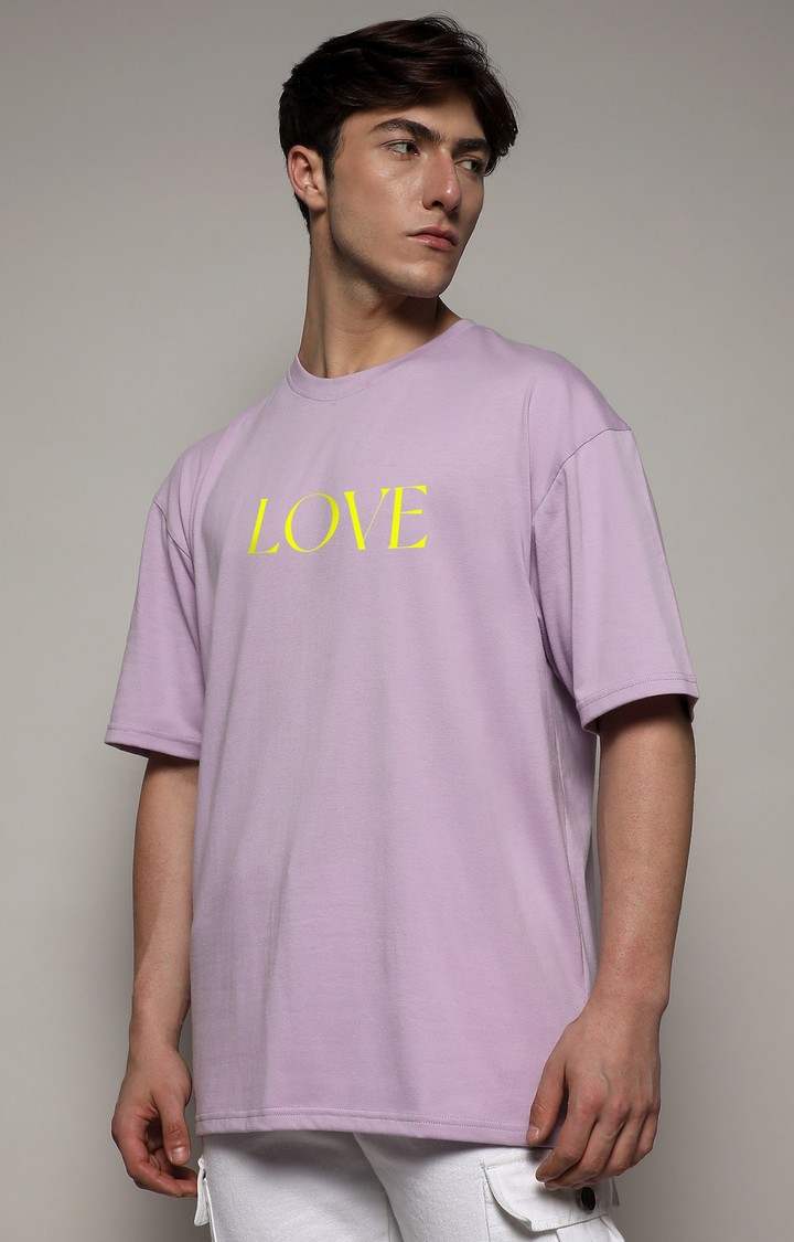 Men's Pastel Lilac Printed Oversized T-Shirt