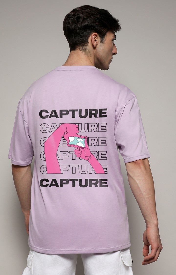 Men's Pastel Lilac Printed Oversized T-Shirt
