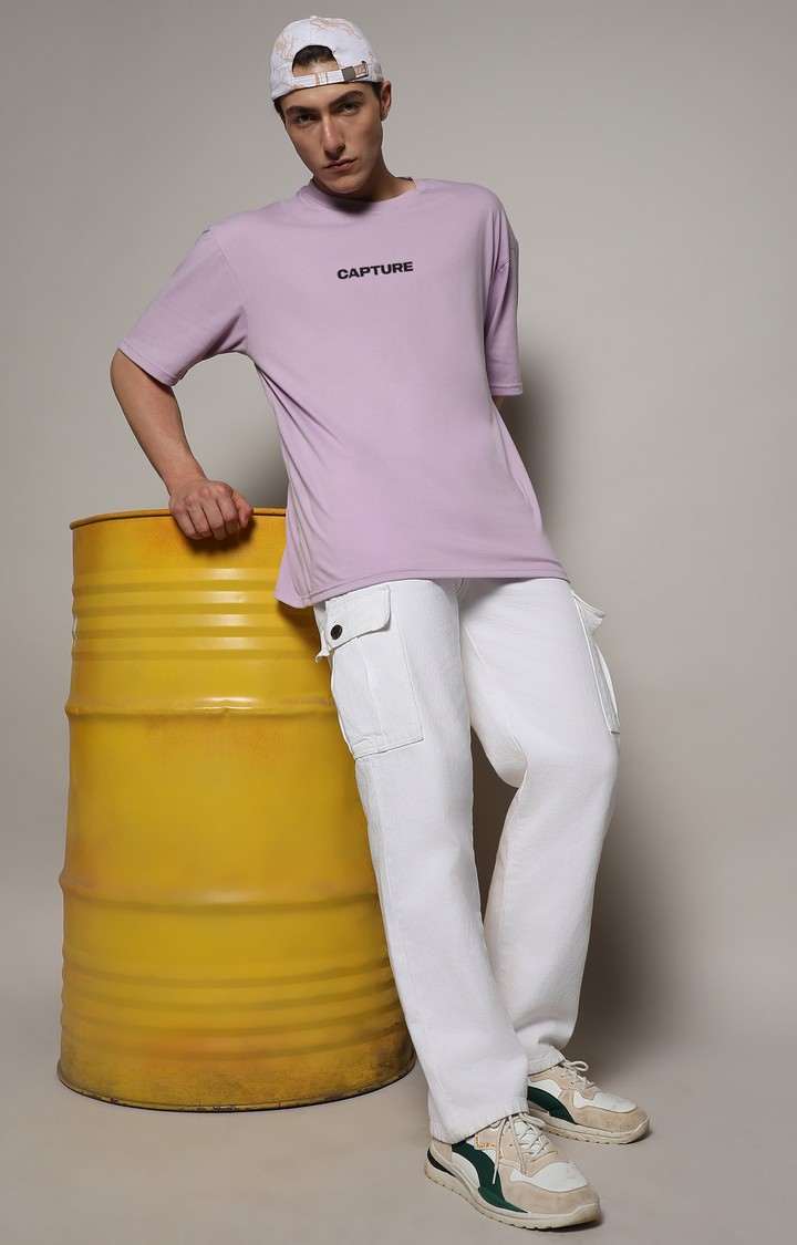 Men's Pastel Lilac Printed Oversized T-Shirt