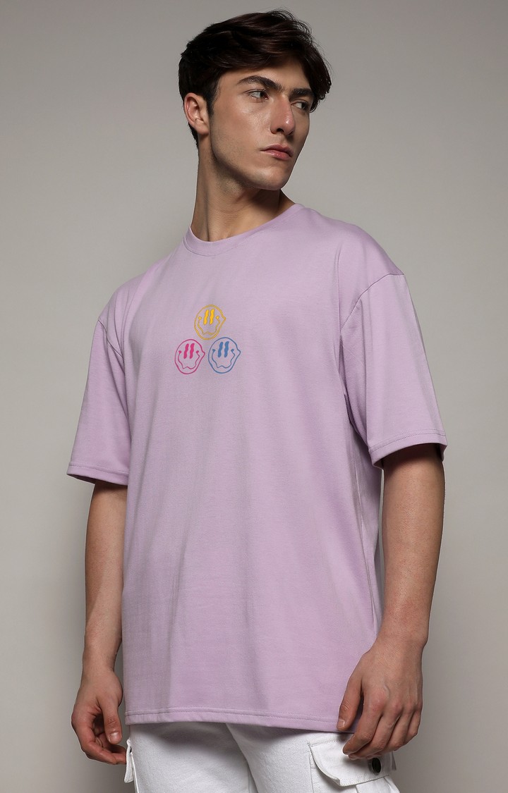 Men's Pastel Lilac Printed Oversized T-Shirt