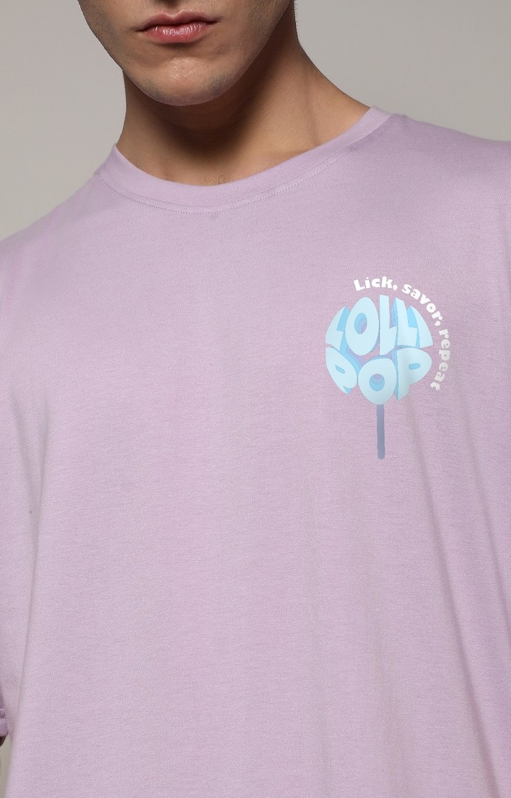 Men's Pastel Lilac Printed Oversized T-Shirt