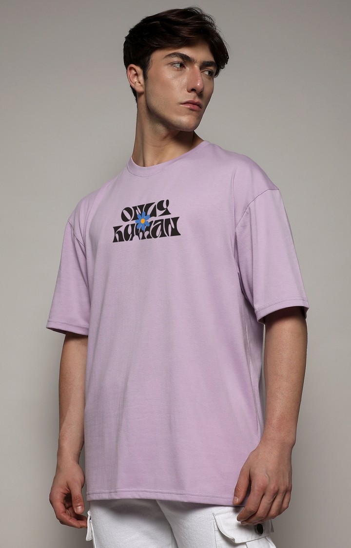 Men's Pastel Lilac Printed Oversized T-Shirt