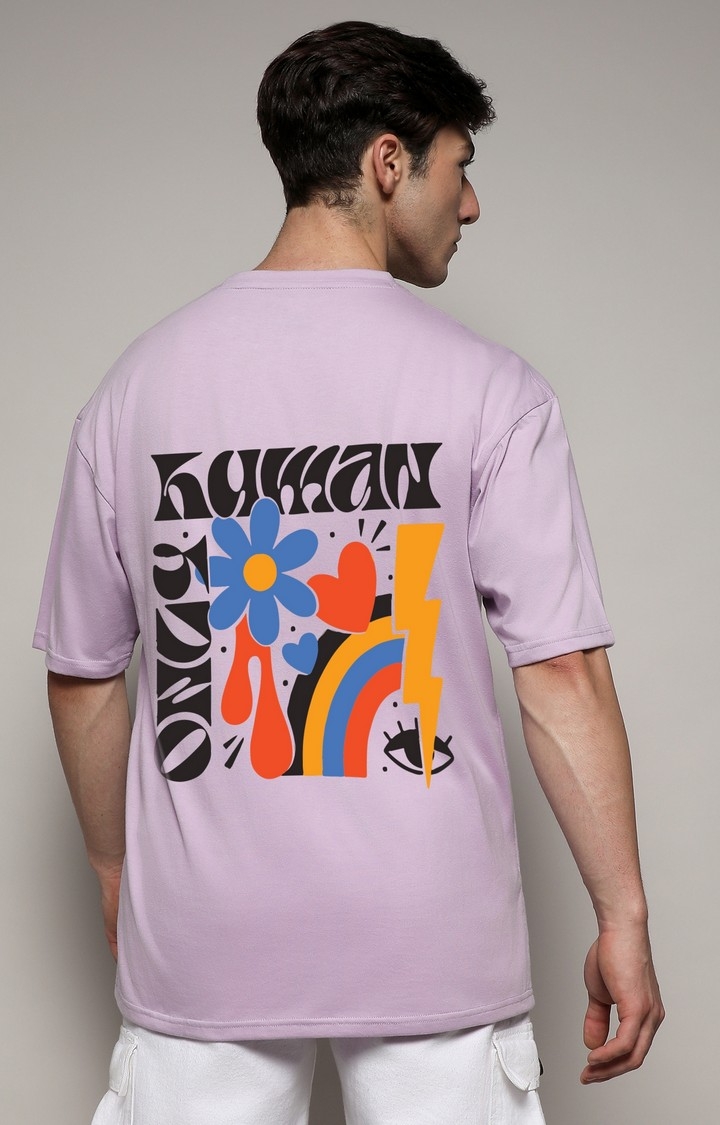 CAMPUS SUTRA | Men's Pastel Lilac Printed Oversized T-Shirt