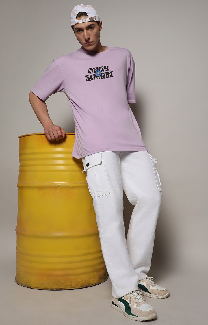 Men's Pastel Lilac Printed Oversized T-Shirt