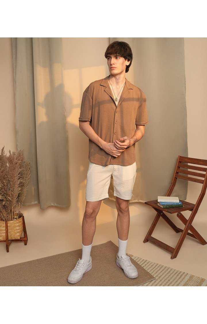 Men's Brown Solid Oversized Shirts