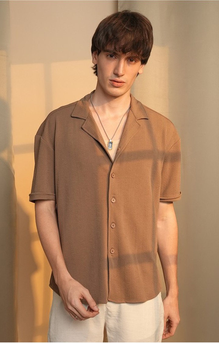 Men's Brown Solid Oversized Shirts