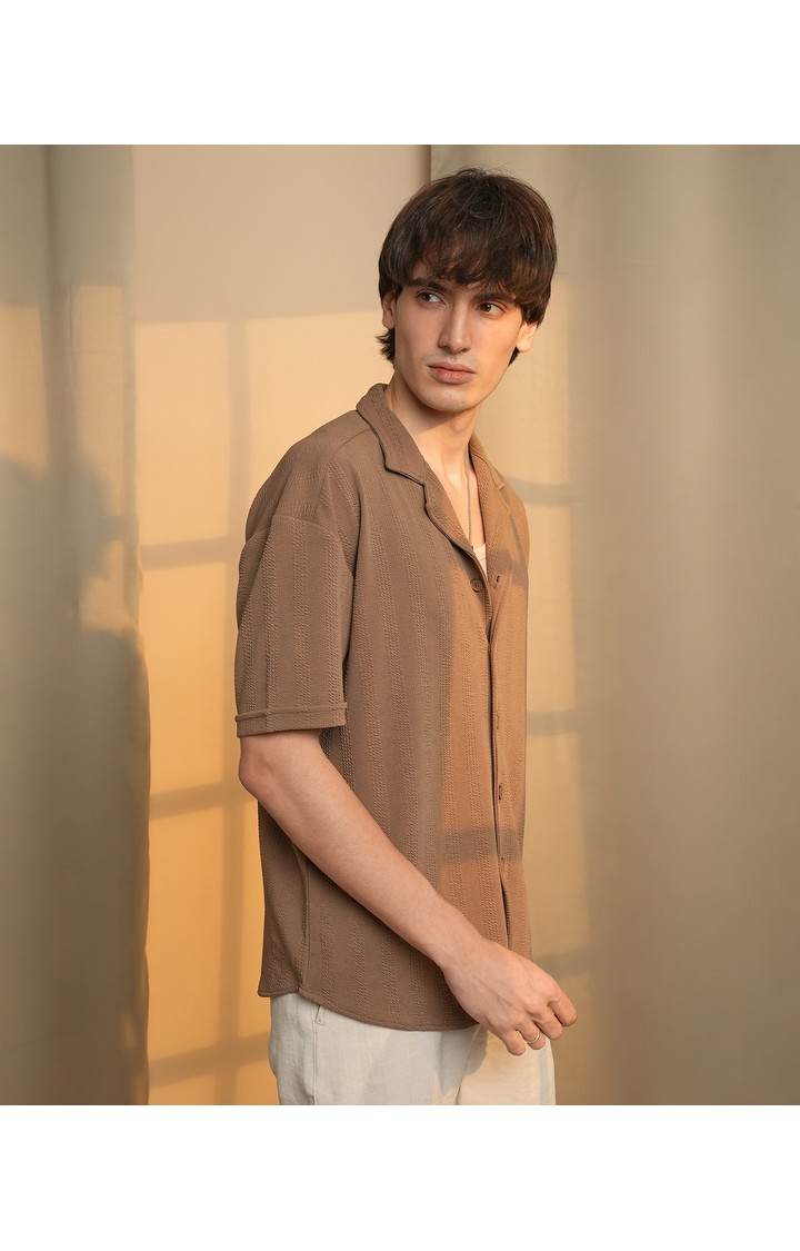 Men's Brown Solid Oversized Shirts