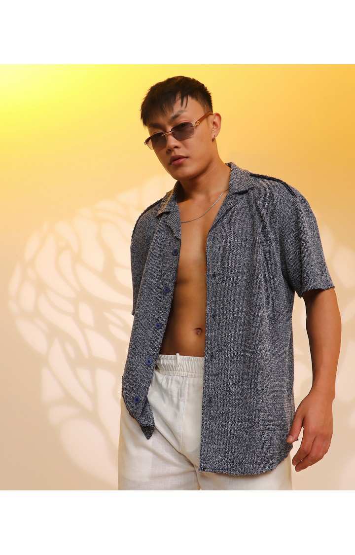 Men's Navy Textured Oversized Shirts