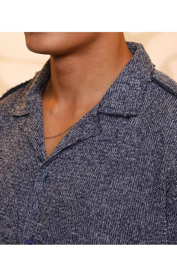 Men's Navy Textured Oversized Shirts