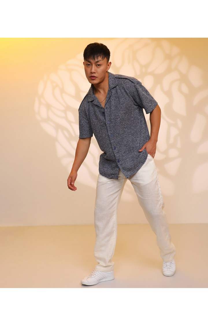Men's Navy Textured Oversized Shirts