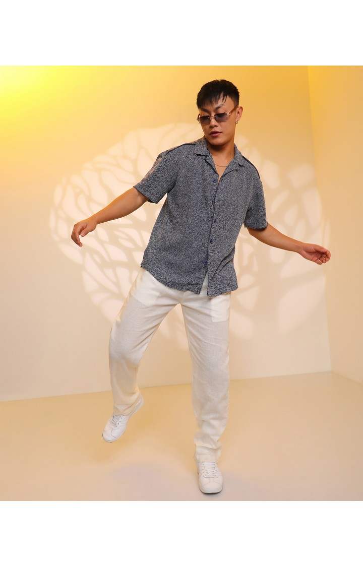 Men's Navy Textured Oversized Shirts