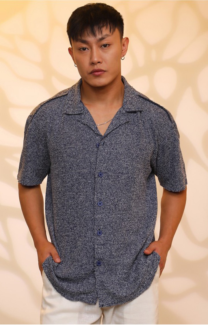 Men's Navy Textured Oversized Shirts