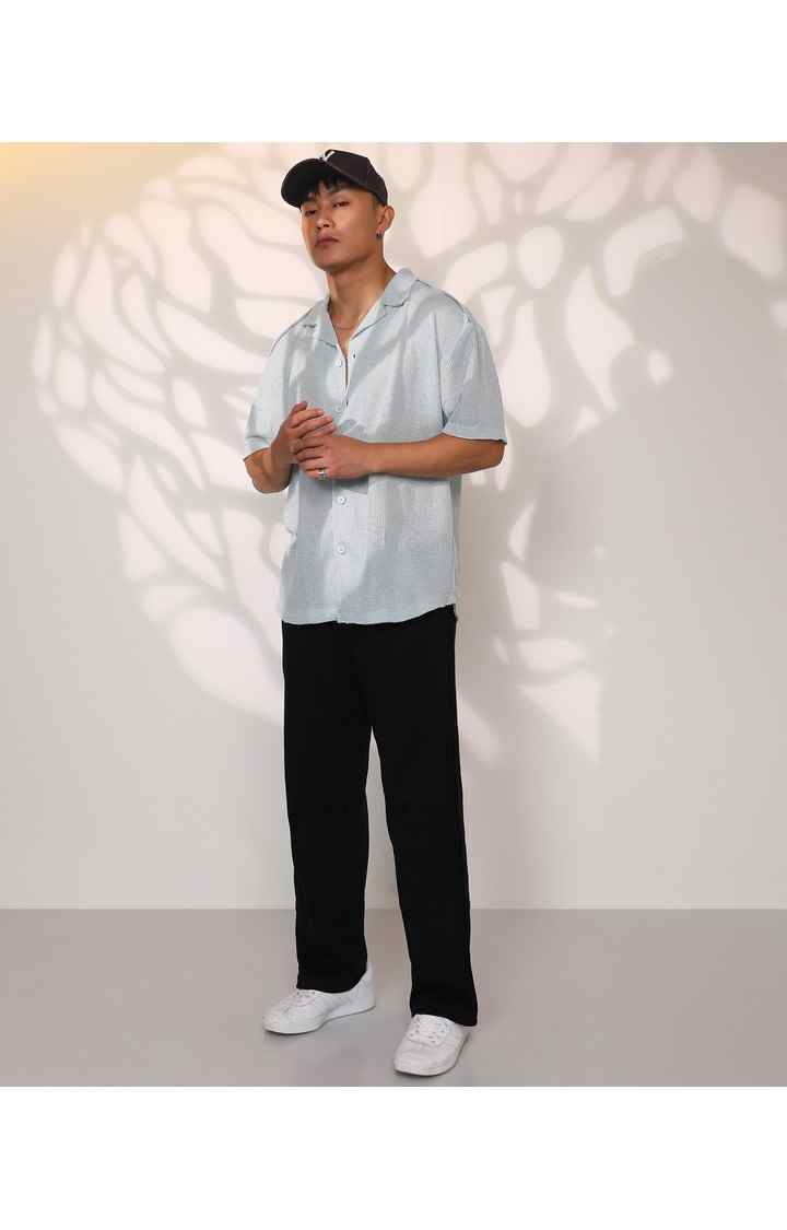 Men's Blue Textured Oversized Shirts