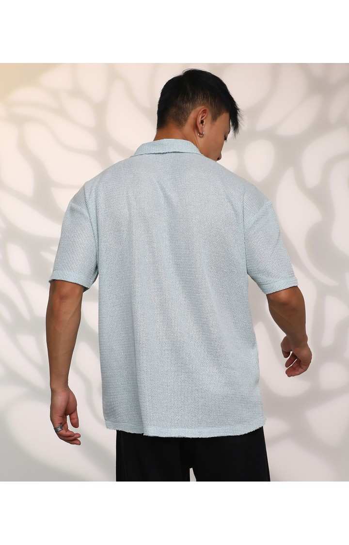 Men's Blue Textured Oversized Shirts