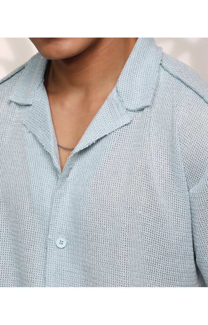 Men's Blue Textured Oversized Shirts
