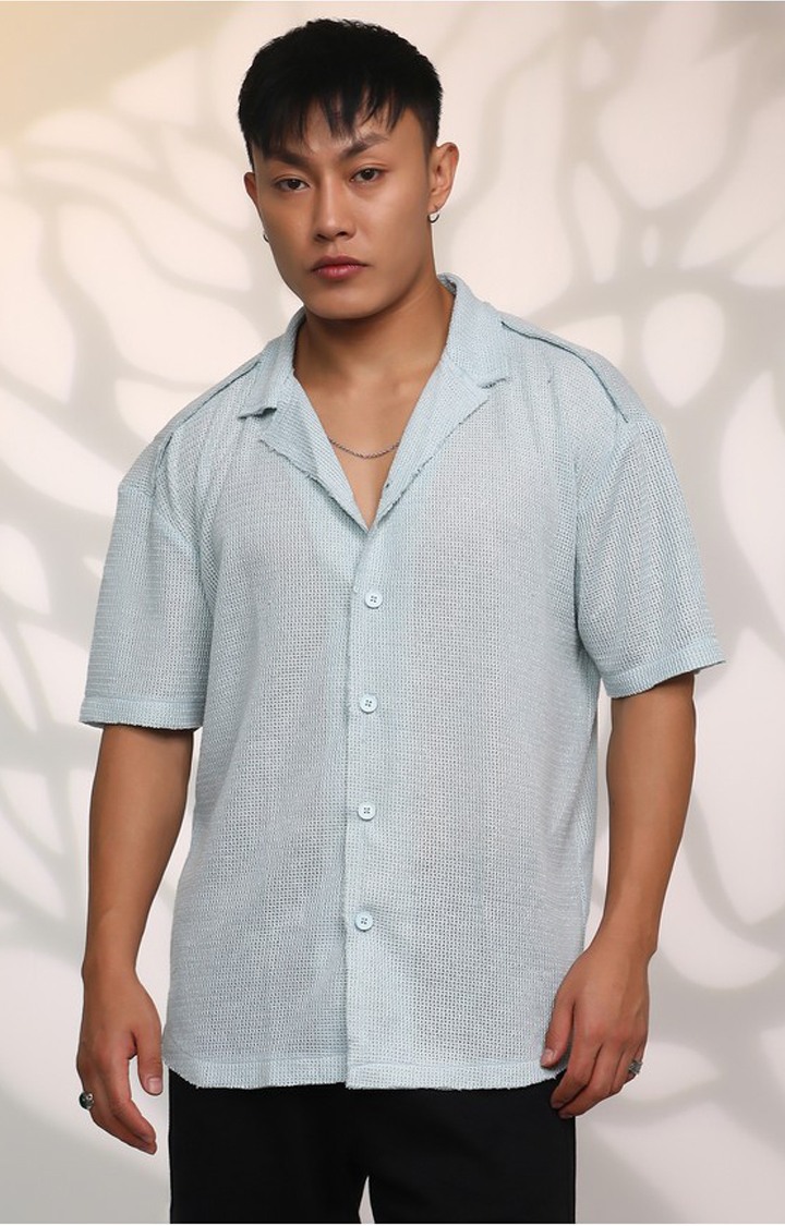 Men's Blue Textured Oversized Shirts