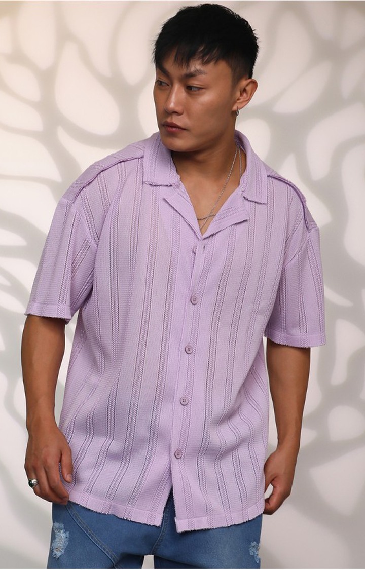 Men's Purple Textured Oversized Shirts