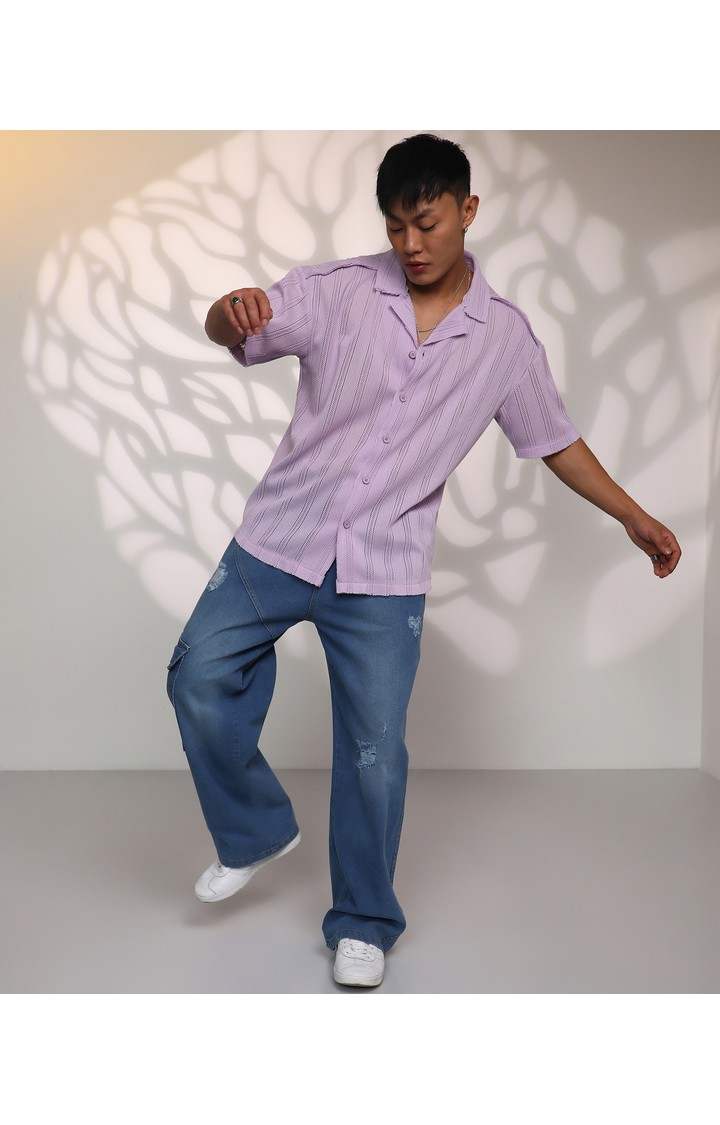 Men's Purple Textured Oversized Shirts