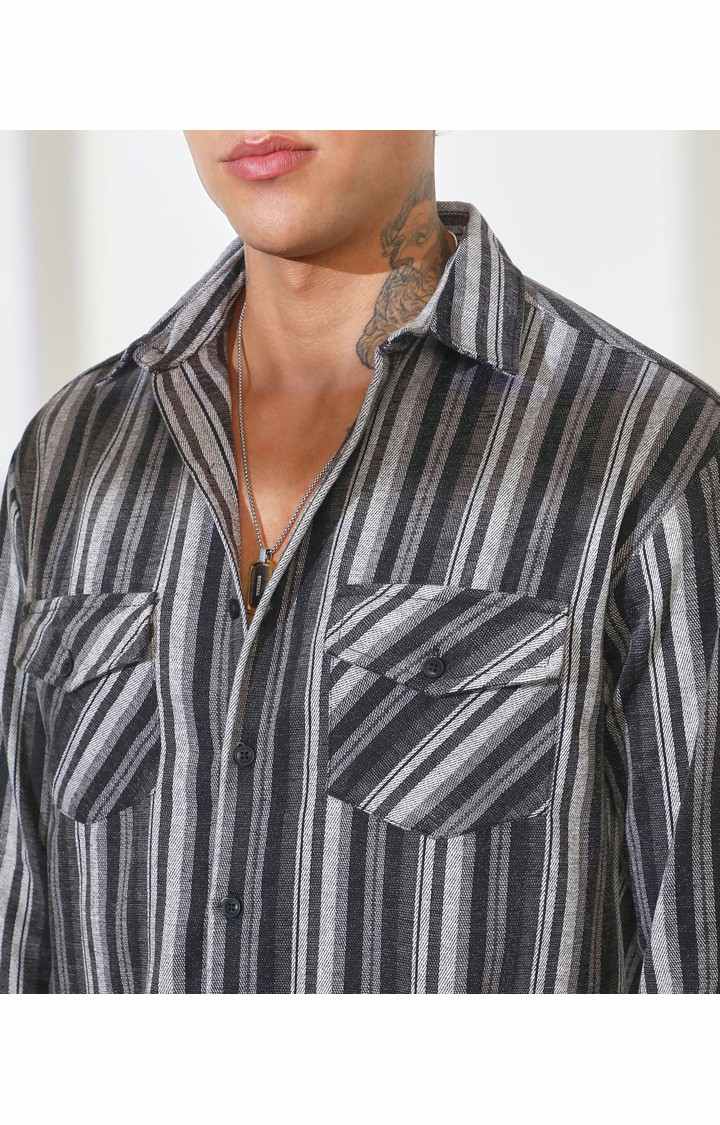 Men's Grey Striped Oversized Shirts