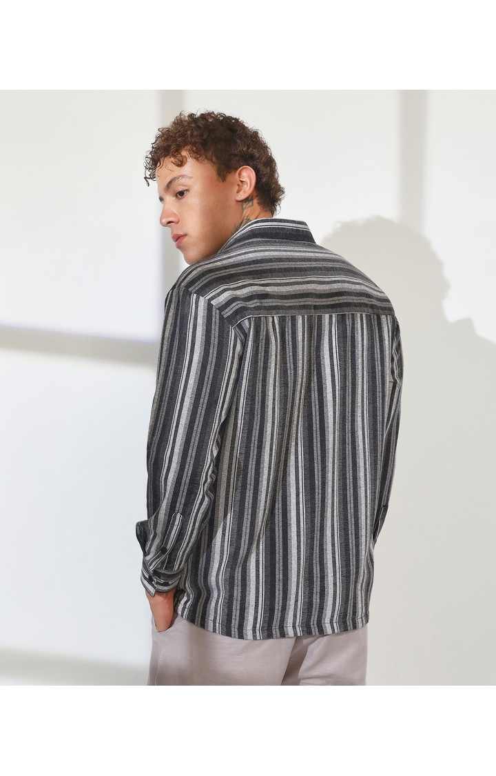 Men's Grey Striped Oversized Shirts