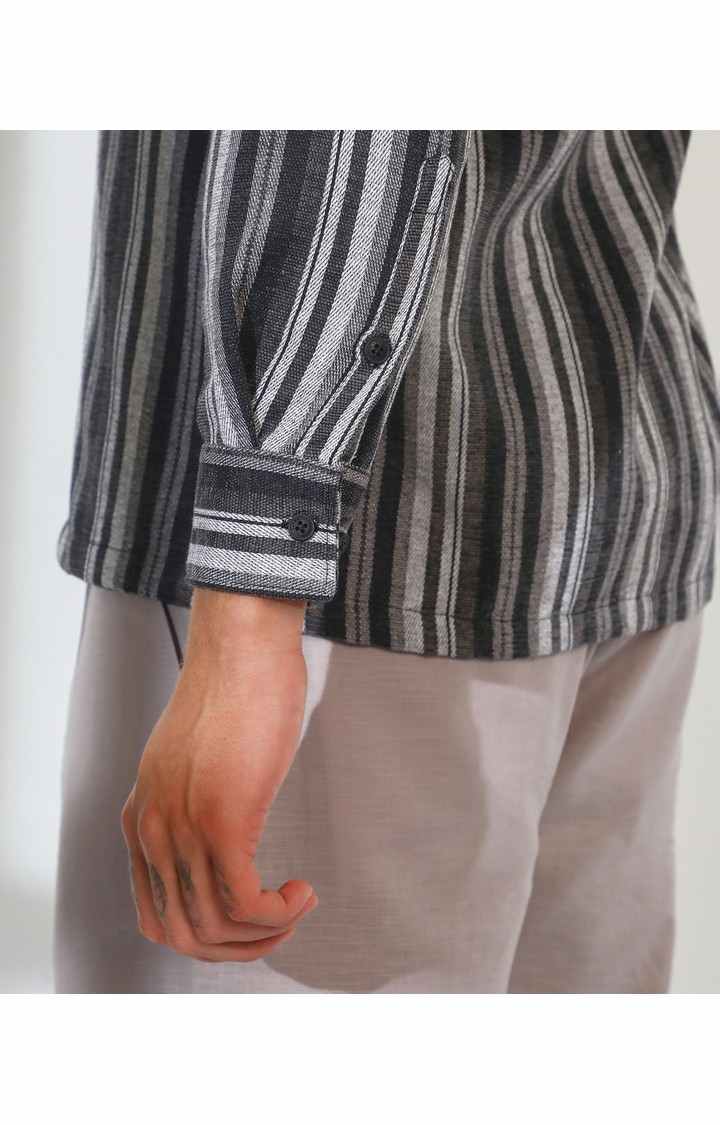 Men's Grey Striped Oversized Shirts