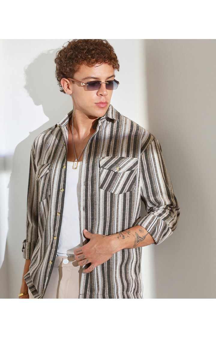 Men's Brown Striped Oversized Shirts