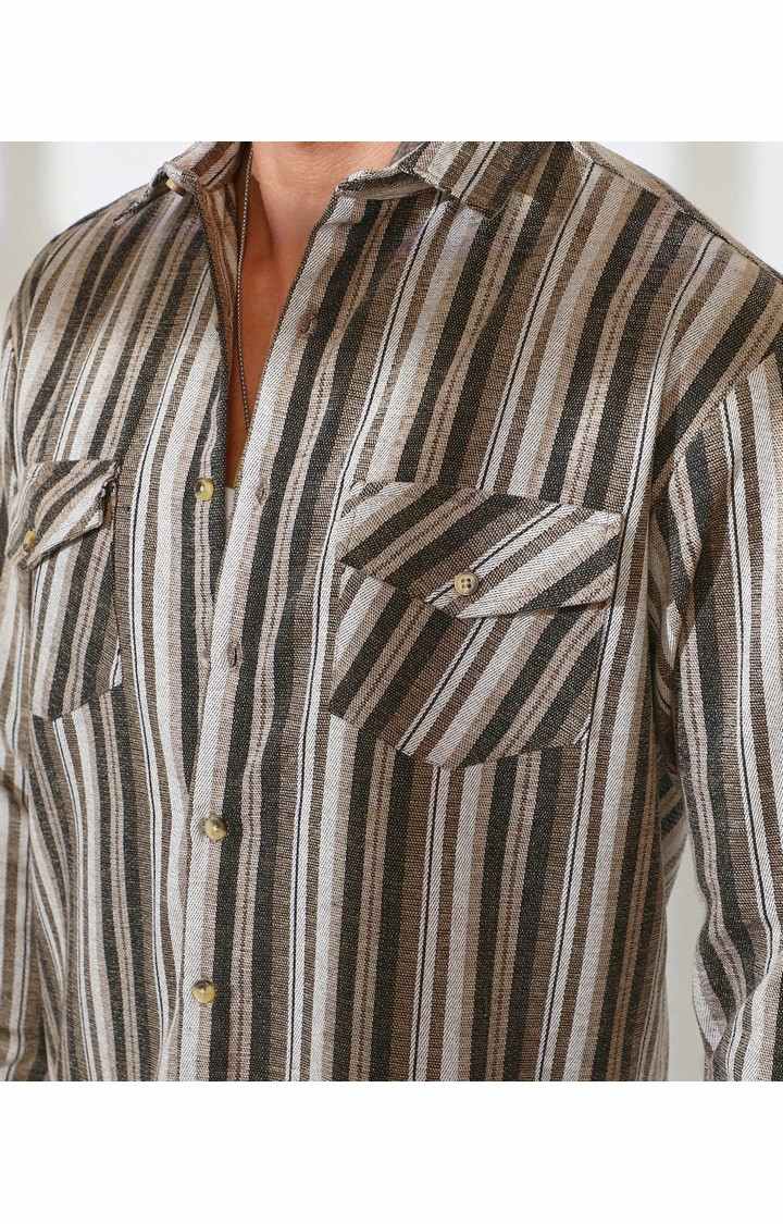Men's Brown Striped Oversized Shirts