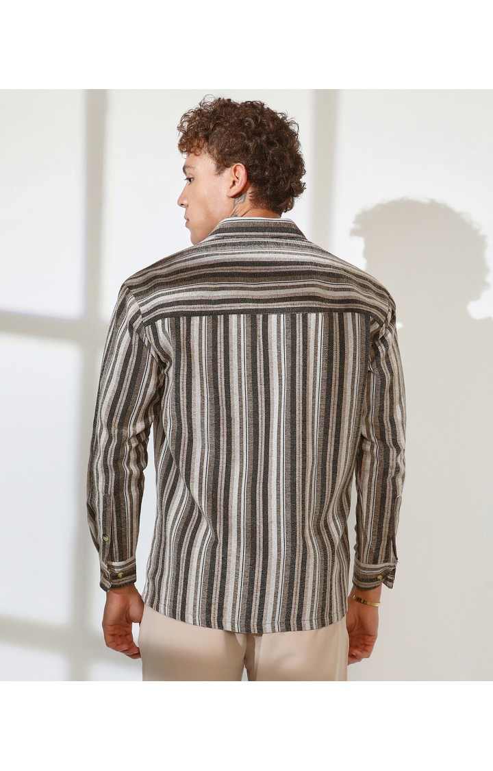 Men's Brown Striped Oversized Shirts