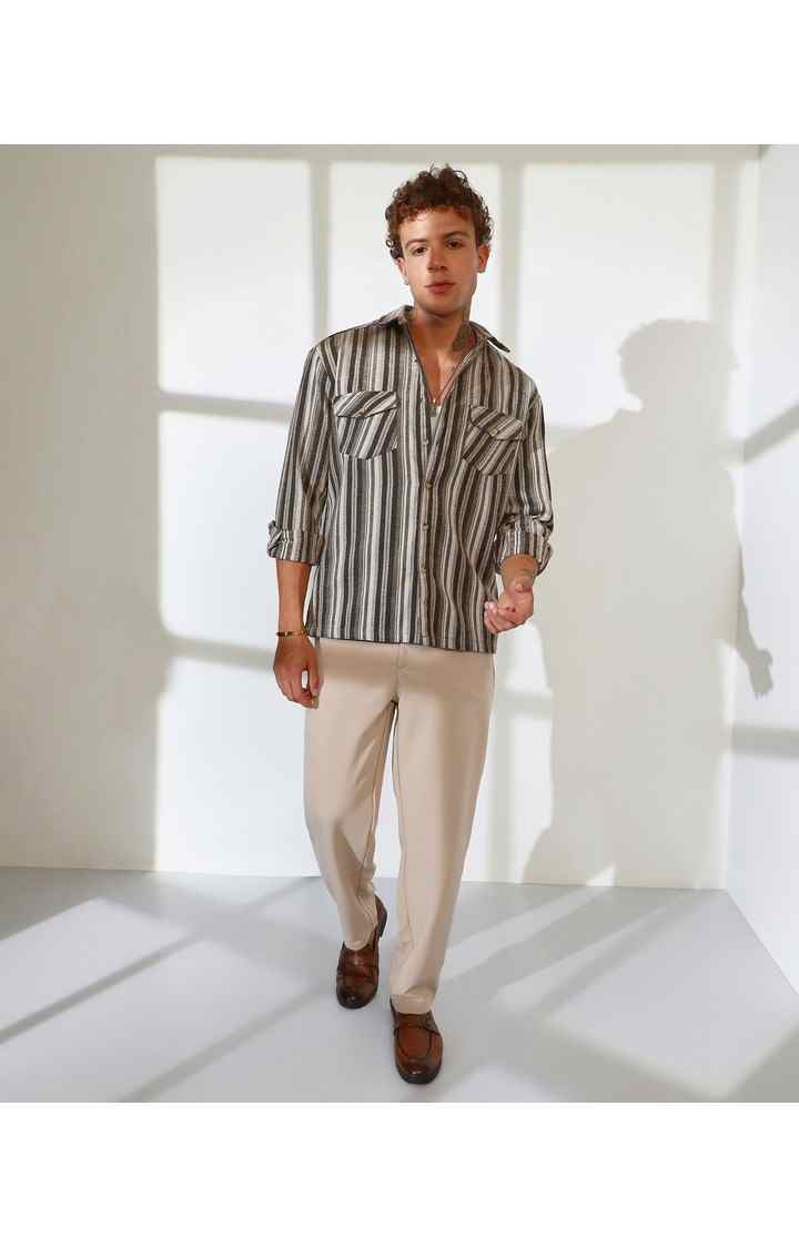 Men's Brown Striped Oversized Shirts